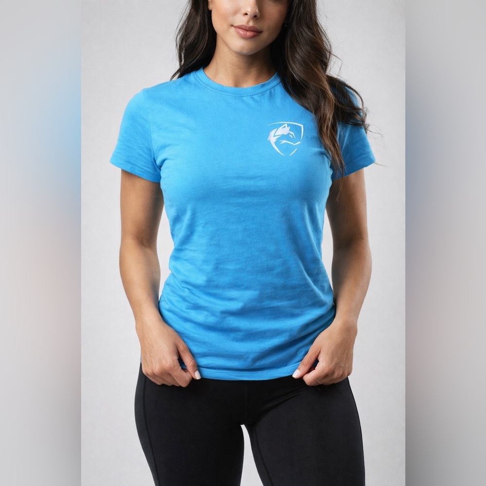 Alphalete Women’s Blue‎ Athletic T-Shirt Stretch Cotton Logo Athleisure Medium